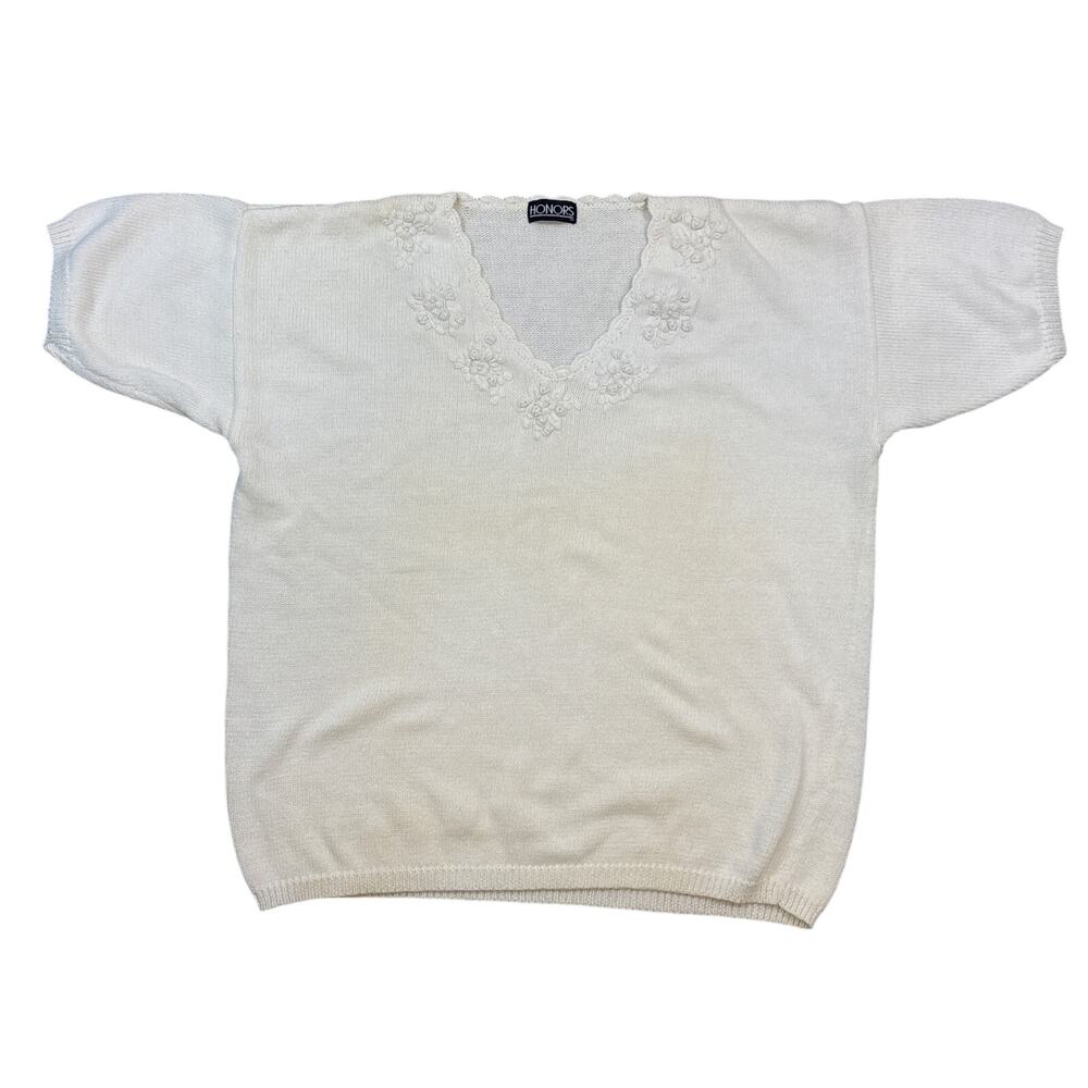 Womens Vintage Honors Sweater Floral Crochet Lace Retro 24x27 Large short sleeve